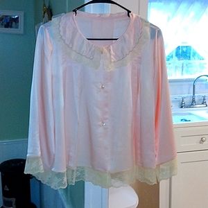Corhan Noumair peachy pink bed jacket with ivory lace.